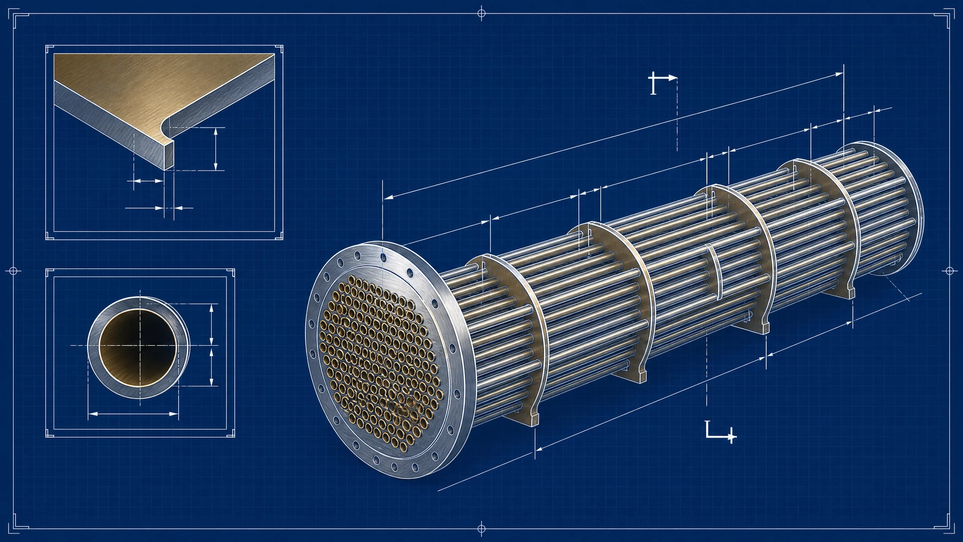 Original unbranded blueprint drawing accompanying Copper-Nickel Heat Exchanger Buyers