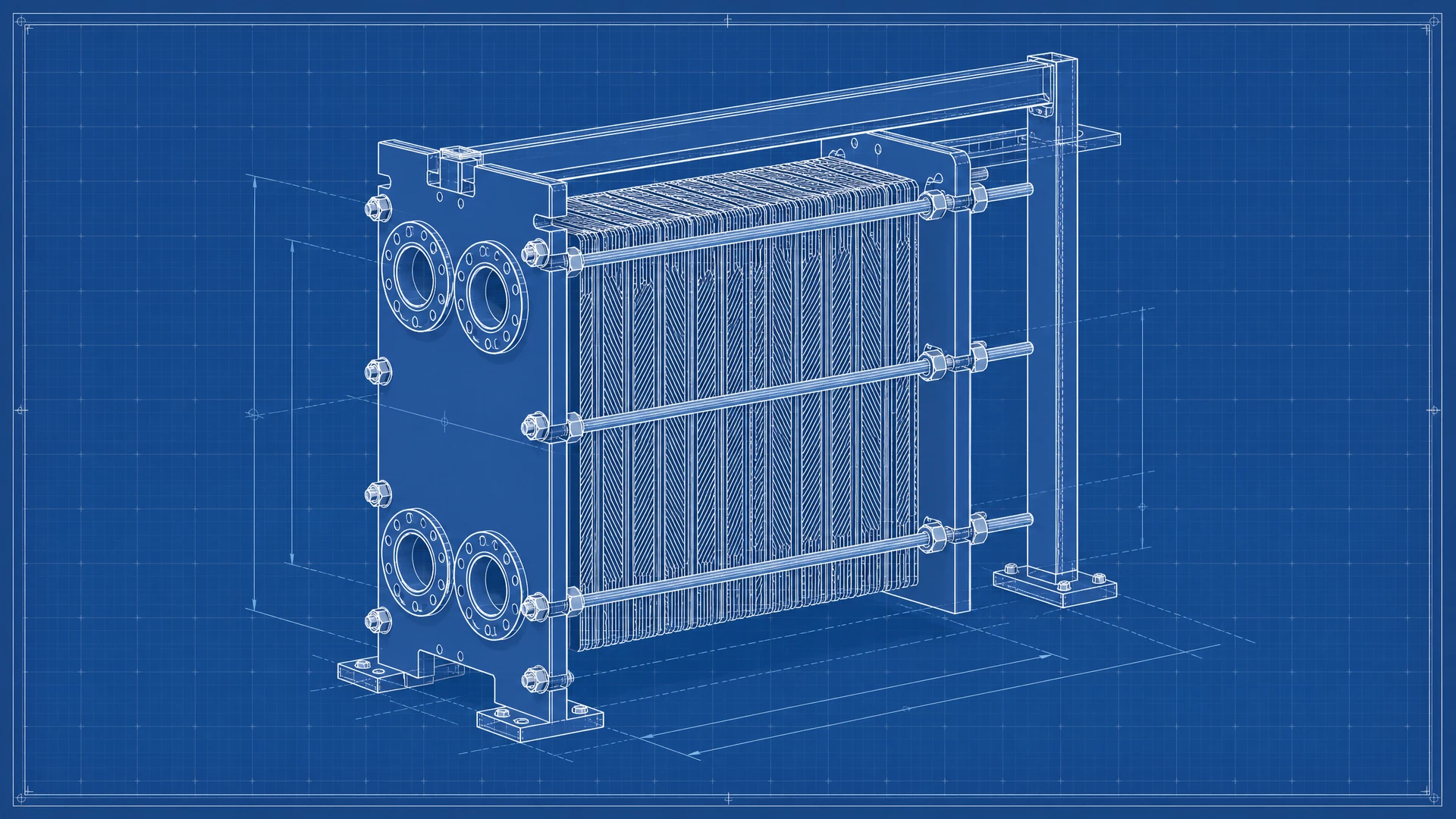 Original unbranded blueprint drawing accompanying Heat Exchanger Buyers