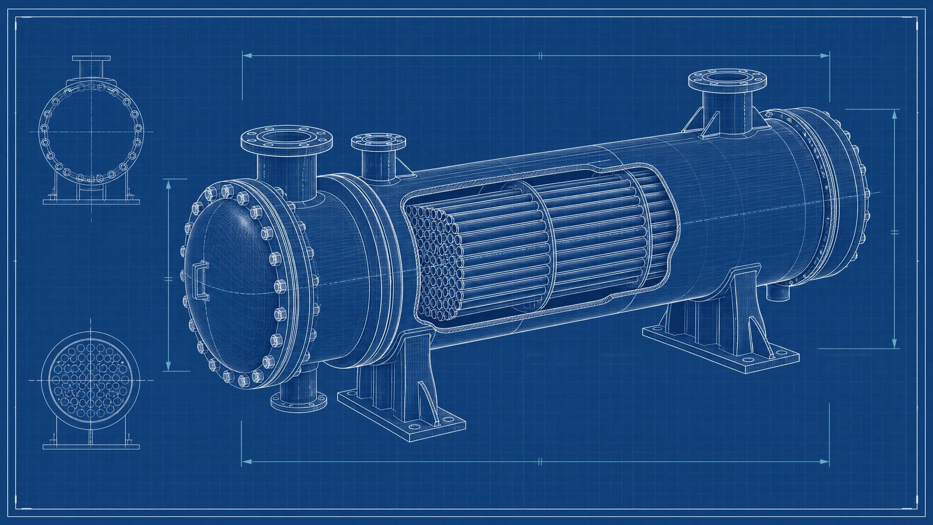 Original unbranded blueprint drawing accompanying Heat Exchanger Removal and Logistics Services